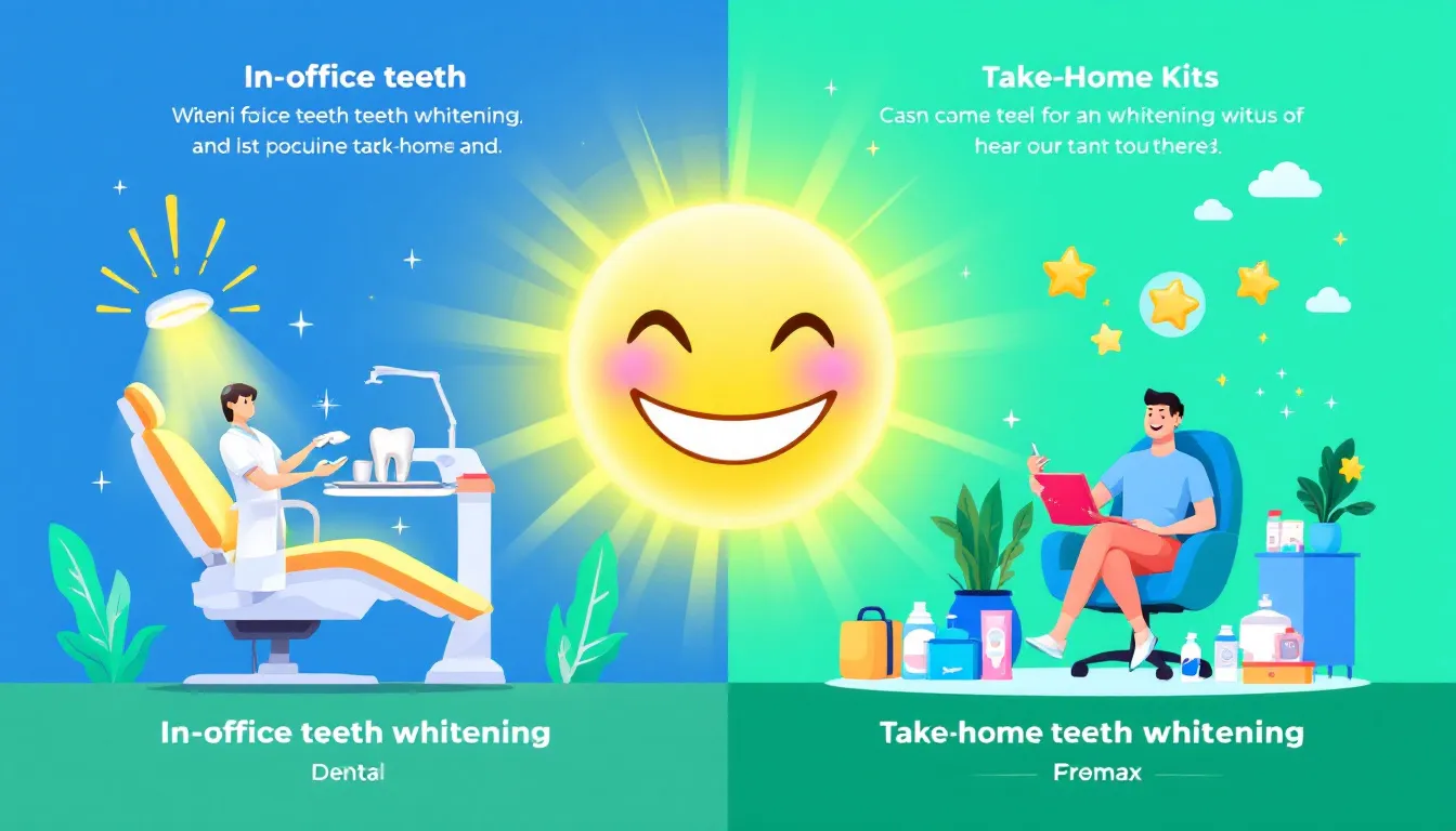 Comparison of in-office teeth whitening and take-home kits.